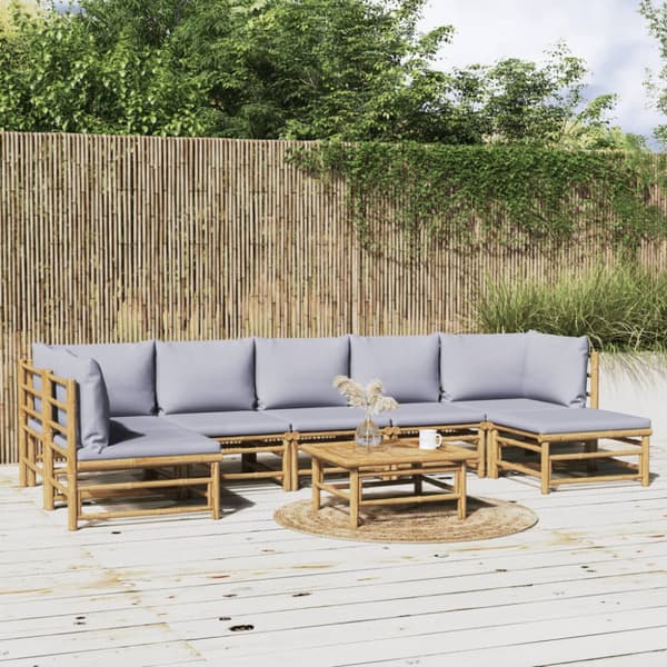 Loungegrupp 8 delar ljusgråa dynor bambu