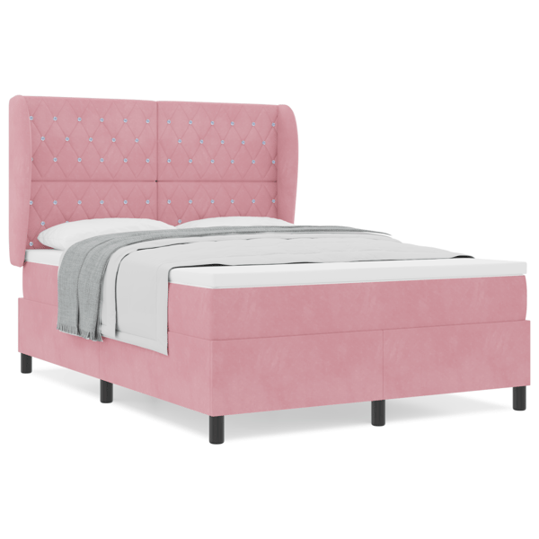 Bäddfjäder med huvudgavel Rosa 190 x 140 cm Sammet