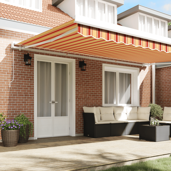 Manuell Markis 5 x 3 m Gul- och orangerandig 100% Polyester