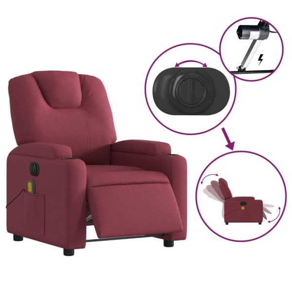 Elektrisk massagefåtölj vinröd tyg
