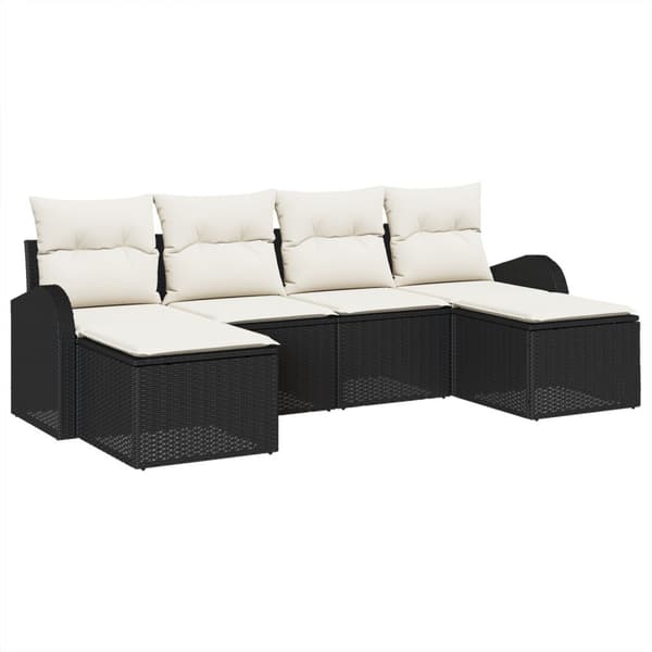 Trädgårdsoffset med kudde 6 pcs Svart Poly Rattan