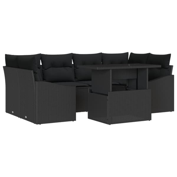 Trädgårdsoffset med lagring 7 pcs Svart Poly rattan