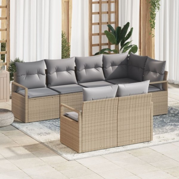 7-delars trädgårdsoff set med kuddar beige poly rotting