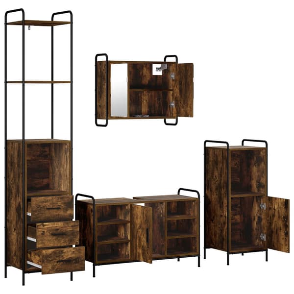 Badrumsskåpsset 4 st Rökt ek 40 x 36 x 200,5 cm Konstruerat trä
