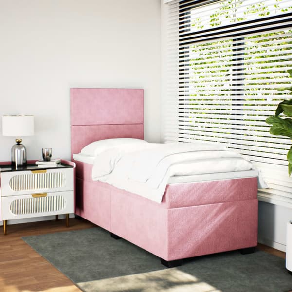 Ramsäng med madrass rosa 90x200 cm sammet