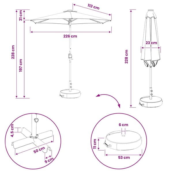 Trädgårdsparasol med LED Lampor 230 x 230 cm Polyester Antracit