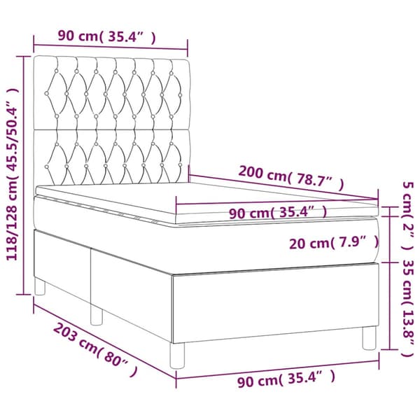 Ramsäng med madrass & LED mörkgrön 90x200 cm sammet