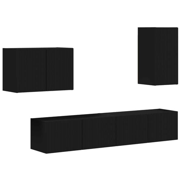 TV väggskåp set Väggmonterad 4 pcs Svart Konstruerat trä