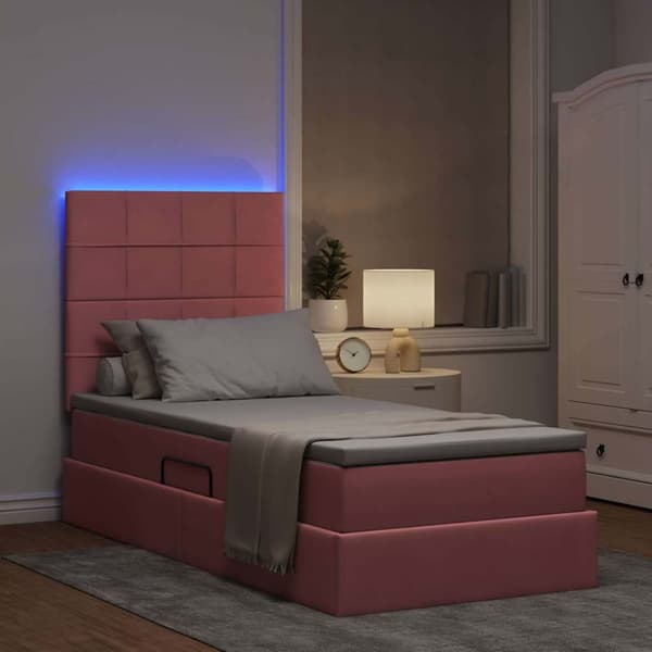 LED förvaringssäng med madrass Rosa 90 x 190 cm Sammet