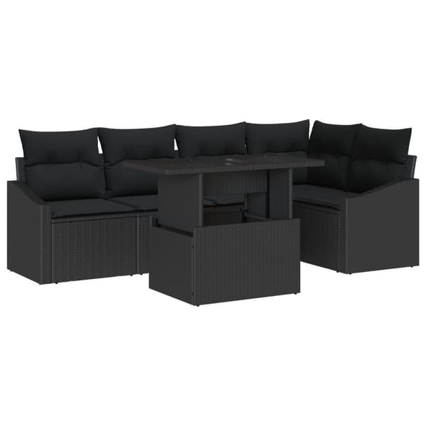 Trädgårdsoffset 6 pcs Svart konstrotting & Pulverlackerat stål