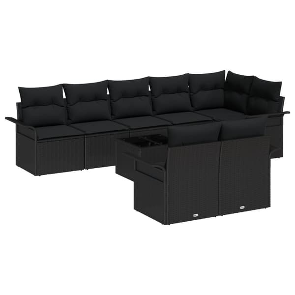 Trädgårdsoffset med kudde 9 pcs Svart Poly rattan