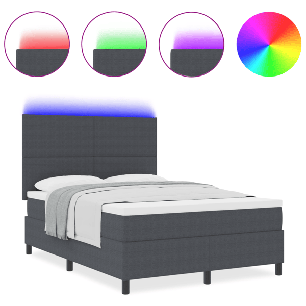 LED Box Säng Mörkgrå och vit 160 x 200 cm Kordread tyg