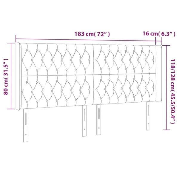Sänggavel LED ljusgrå 183x16x118/128 cm sammet