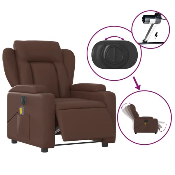 Elektrisk massagefåtölj brun konstläder