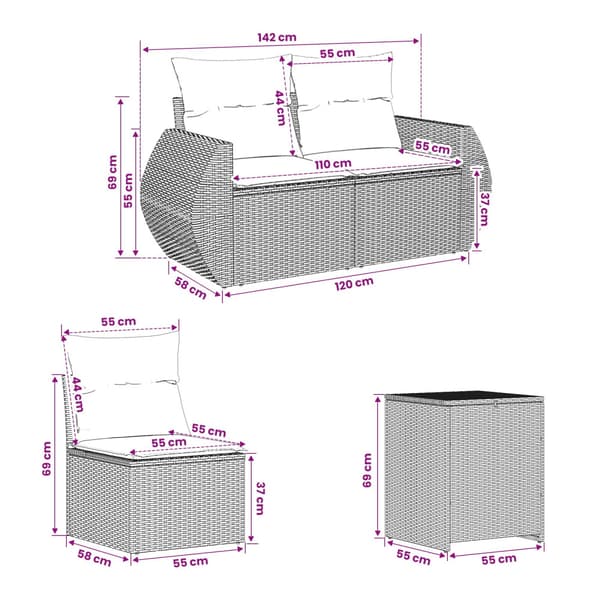 Soffset 5 st Svart Poly Rattan och stål