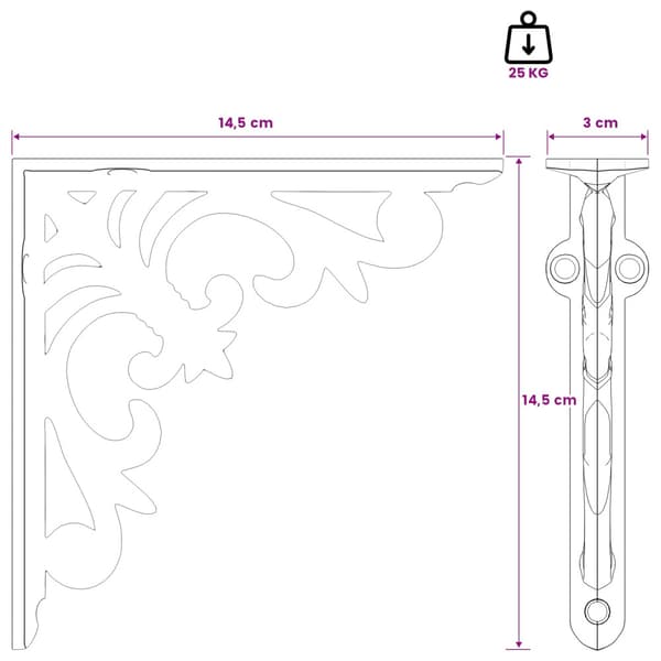 Hyllkonsoler 2 st Antikvit 14,5 x 14,5 x 3 cm Stål