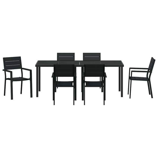 Trädgårdsmöbelset 7 pcs Svart Pulverlackerat stål