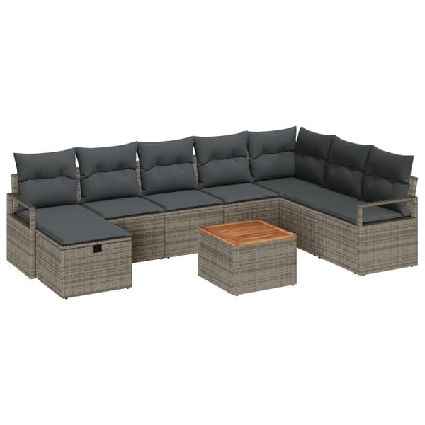 Trädgårdsoffset med kudde med lagring 9 pcs Grå Poly rattan