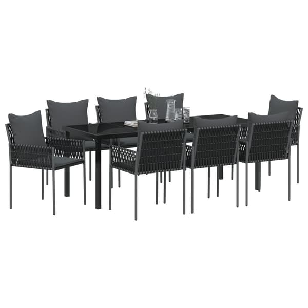 Trädgårdsmöbelset 9 pcs Svart och Grå PE Rattan