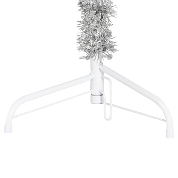 Smal halv plastgran med stativ silver 180 cm