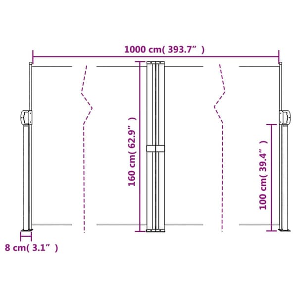 Infällbar sidomarkis gräddvit 160x1000 cm