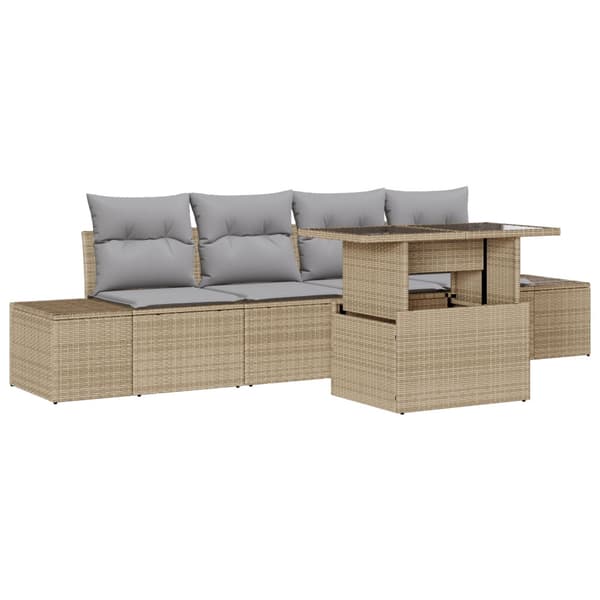 Soffset med kudde 5 pcs Beige och Ljusgrå konstrotting