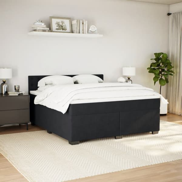 Ramsäng med madrass svart 180x200 cm sammet