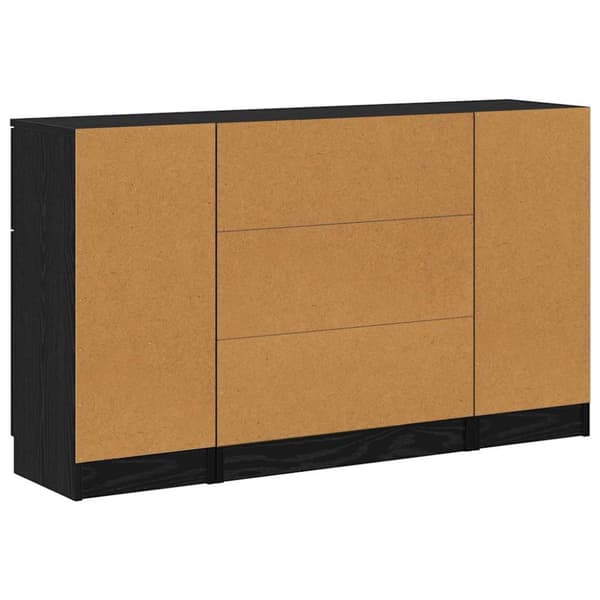 Sideboard med låda 3 pcs Svart Ek Konstruerat trä
