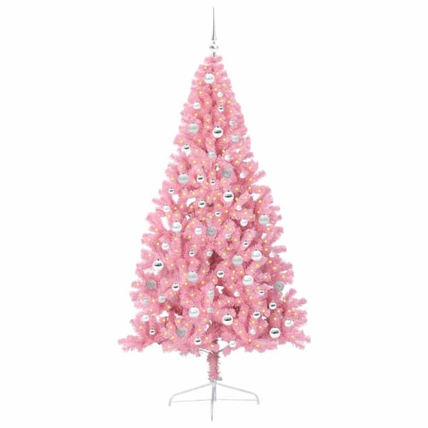 Konstgjord Förbelyst Julgran Rosa 210 cm PVC