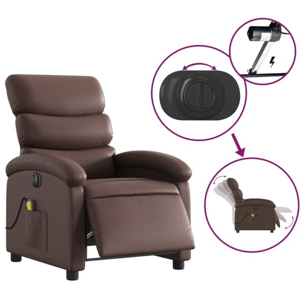 Elektrisk massagefåtölj brun konstläder