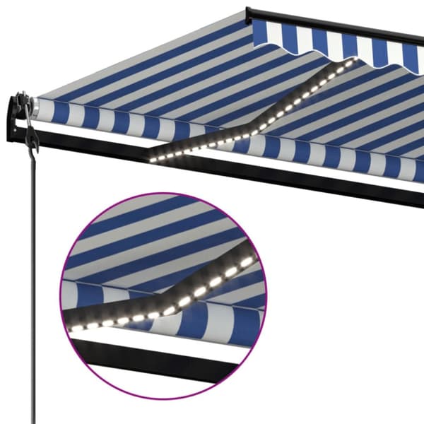 Automatisk markis med vindsensor & LED 500x350 cm blå och vit