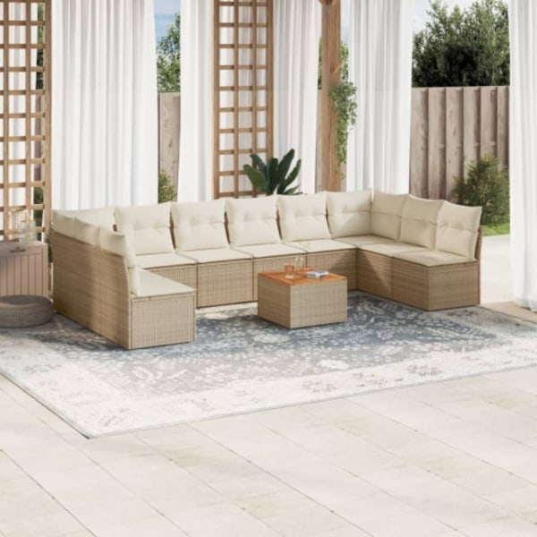 Loungegrupp för trädgården m. dynor 11 delar beige konstrotting