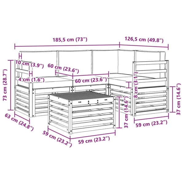 Utomhussoffset 5 pcs Vit och antracit 59 x 59 x 37 cm Polyester