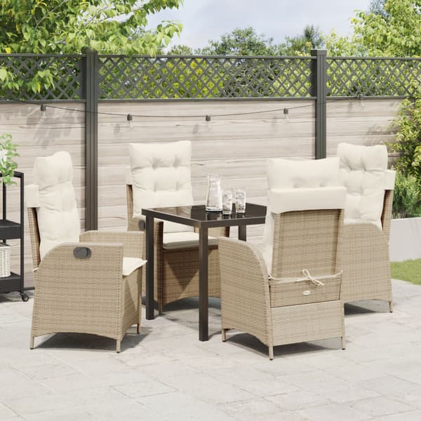 Trädgårdsmöbelset med kudde 5 pcs Beige konstrotting