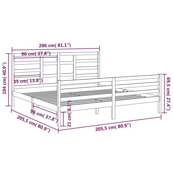Sängram vit massivt trä 200x200 cm