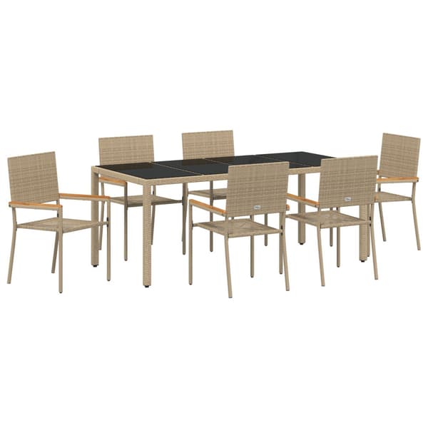 Trädgårdsmöbelset 7 pcs Beige konstrotting
