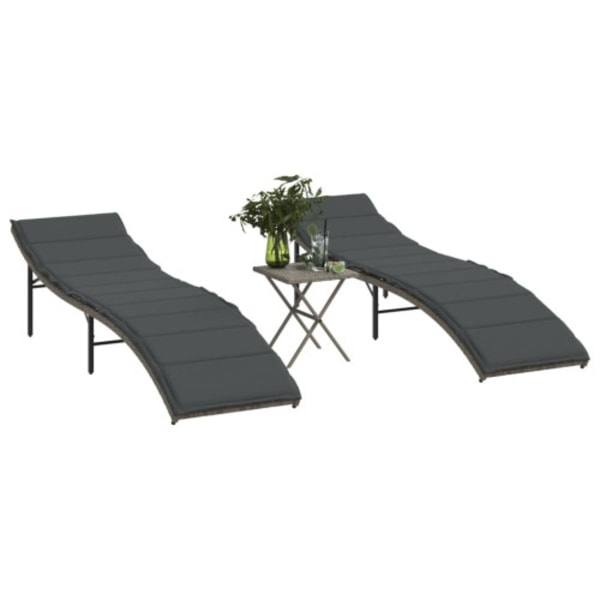 Solsängar 2 st med bord grå konstrotting