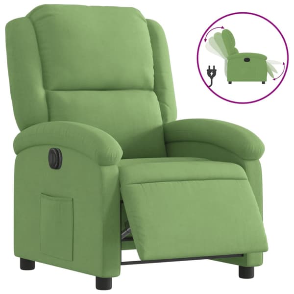 Elektrisk reclinerfåtölj ljusgrön sammet