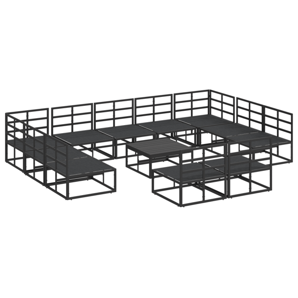 Trädgårdsoffset med kudde 12 pcs Svart Aluminium