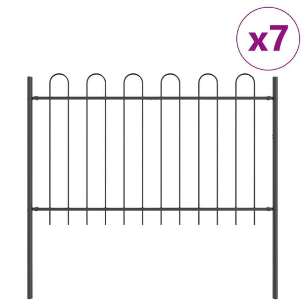 Trädgårdsstängsel 7 pcs Grå 11,9 x 0,8 m Pulverlackerad stål