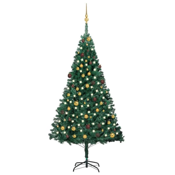 Belyst plastgran med kulor grön 150 cm PVC