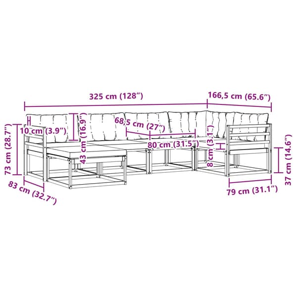 Utomhussoffset 6 pcs Vit och ljusgrå 325 x 166,5 x 73 cm