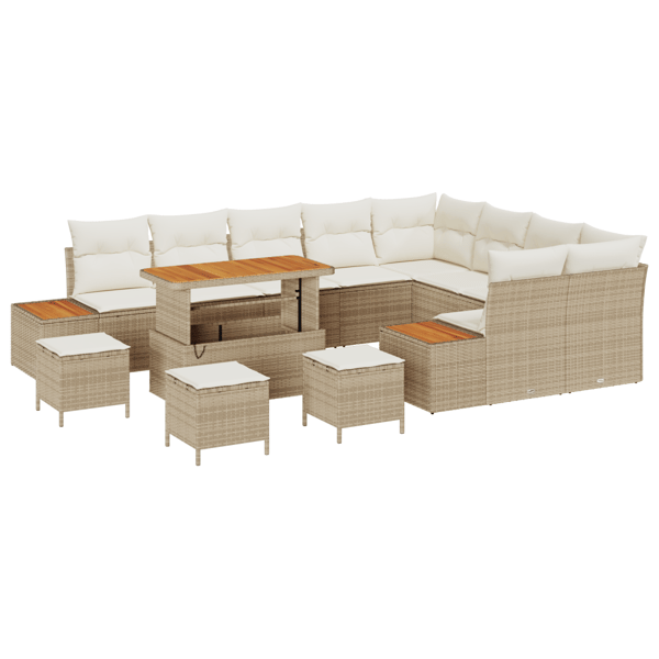 Trädgårdsoffset med kudde med lagring 13 pcs Beige Poly rattan