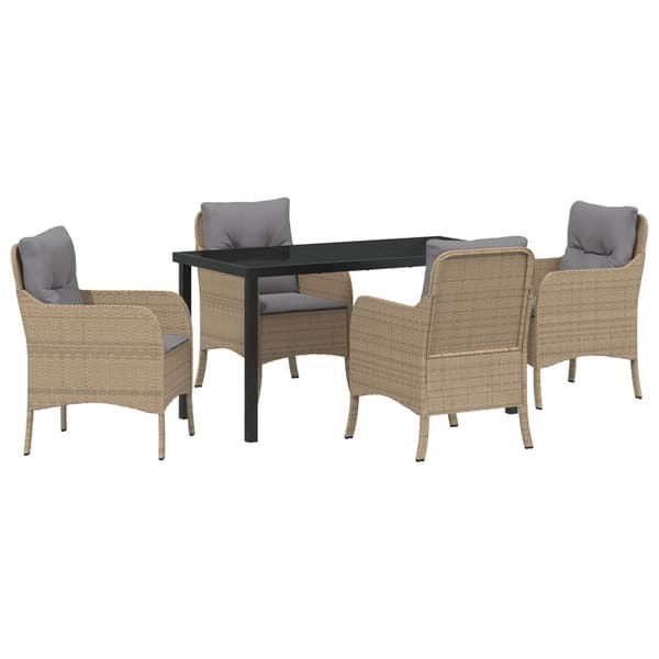 Trädgårdsmöbelset med kudde 5 pcs Beige konstrotting