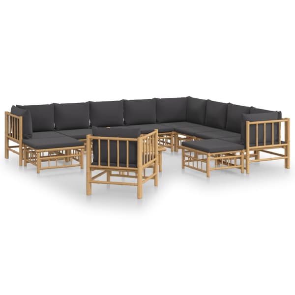 Loungegrupp 12 delar mörkgrå dynor bambu