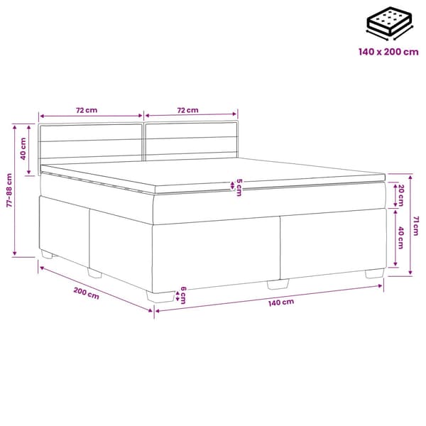 Boxspring säng med madrass och LED Ljusgrå 140 x 200 cm Tyg