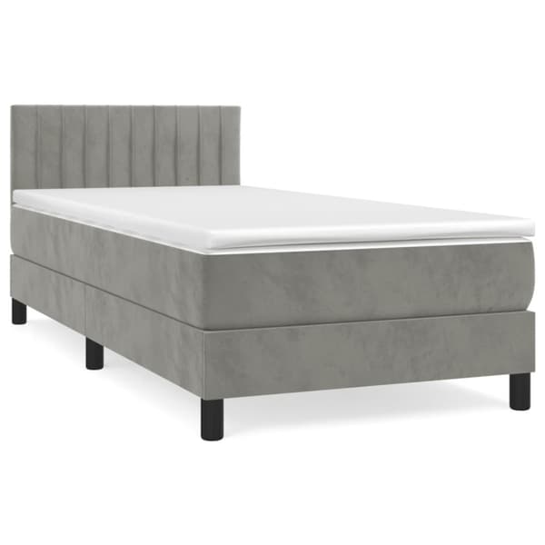 Ramsäng med madrass ljusgrå 90x190 cm sammet
