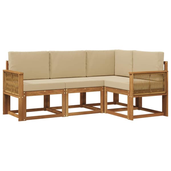 Utomhussoffset med kudde 4 pcs Naturlig och Beige Polyester