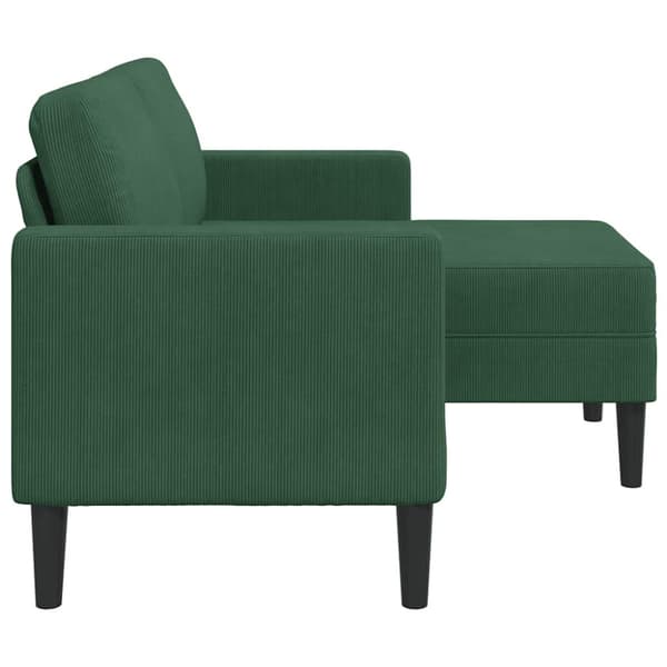 2-sitssoffa med schäslong L-formad mörkgrön 125 cm linne