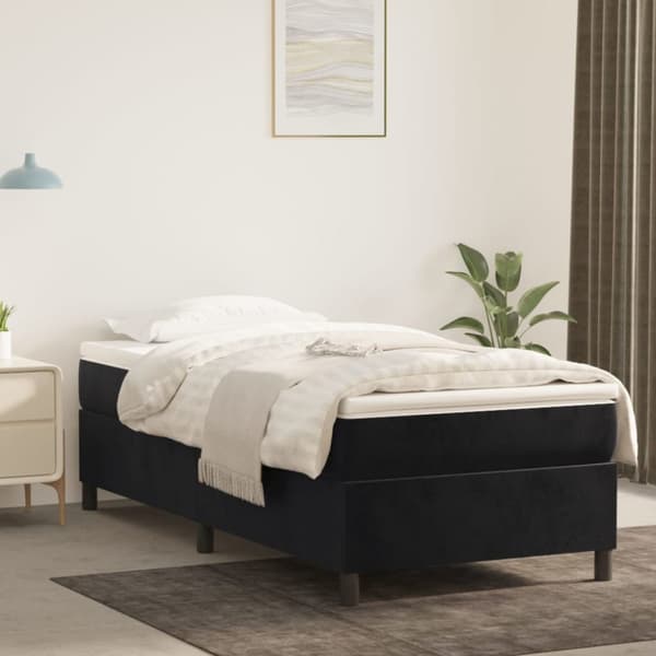 Boxspring-sängram svart 90x190 cm sammet